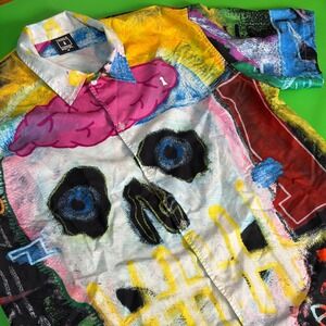 Tango Hotel Splatter Cabana Button Up Shirt Mens M VooDoo Skull LE Street Art